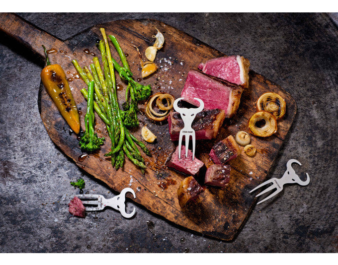 STEAK CHAMP Mini Bull-Fork 2er-Set in Chromstahl, Silber präsentiert im Onlineshop von KAQTU Design AG. Grillzubehör ist von STEAK CHAMP
