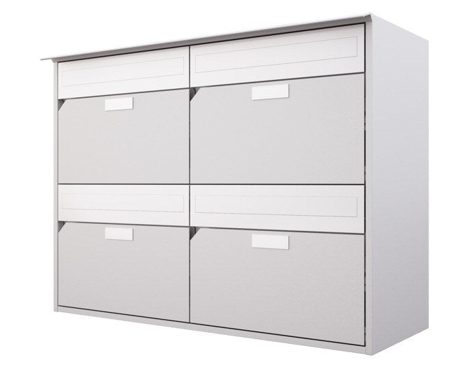 HUEBR AG Briefkasten Alu 400 292x801x592 mm 4er 2x2 RAL 9006 weissaluminium