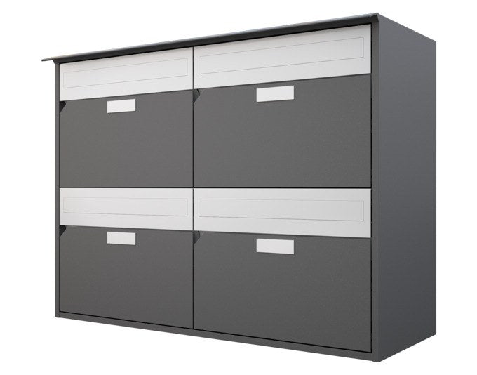 HUBER AG Briefkasten Alu 400 292x801x592 mm 4er 2x2 IGP 71385 dunkelgrau metallic