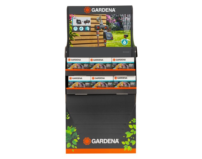 Anthrazitfarbene GARDENA Bewässerungssteuerung Select Display mit LC-Display und abnehmbarer Steuerungseinheit für den Garten.