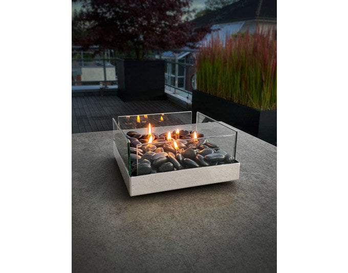 PHILIPPI Tischkamin Fireplace 23x23x10 cm in Chrom, Silber, Transparent präsentiert im Onlineshop von KAQTU Design AG. Fackel ist von PHILIPPI