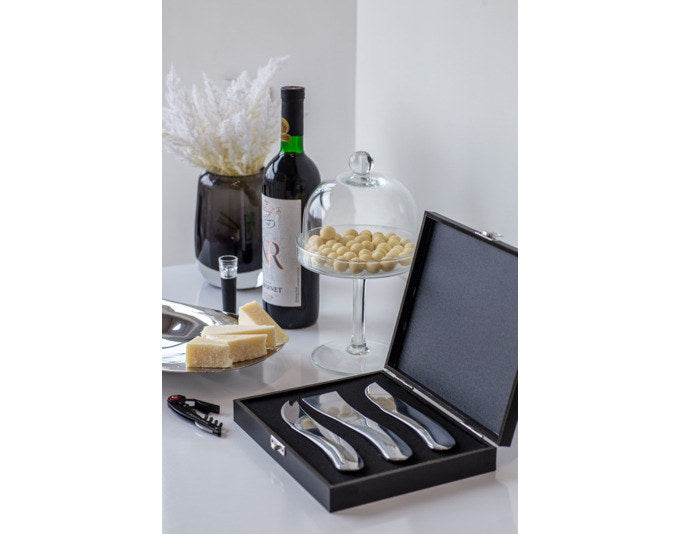 PHILIPPI Käsemesserset Wave 3tlg. in Edelstahl, Silber, Schwarz, Holzoptik, Braun präsentiert im Onlineshop von KAQTU Design AG. Käsemesser ist von PHILIPPI