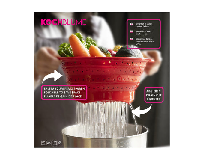 KOCHBLUME Faltsieb L 32x25x11.5 cm pink in  präsentiert im Onlineshop von KAQTU Design AG. Salatzubehör ist von KOCHBLUME