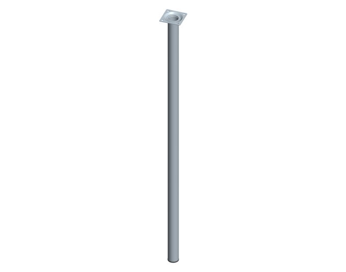 Runder Möbelfuss aus pulverbeschichtetem Stahlrohr in Edelstahl-Optik, Durchmesser 30 mm, Höhe 10 cm, mit quadratischer Befestigungsplatte.