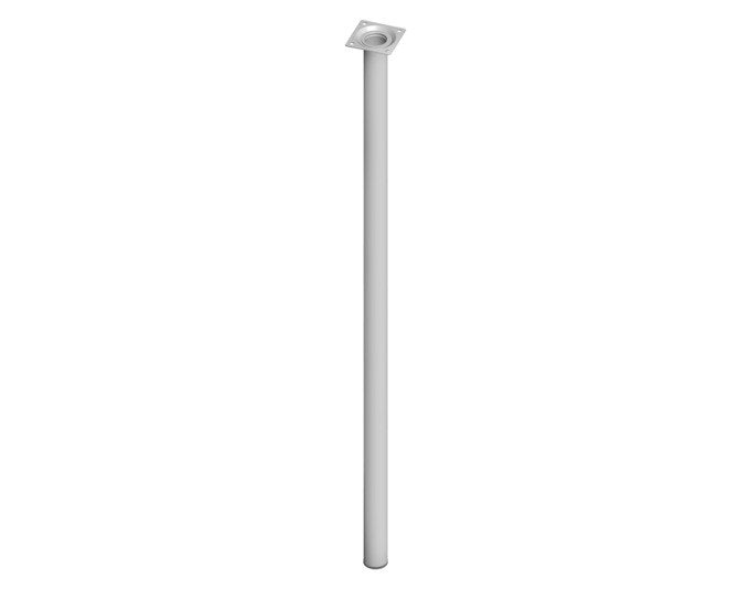 Runder Stahlrohr-Möbelfuss in Weissaluminium mit Säulenform, Durchmesser 30 mm, Höhe 60 cm, und quadratischer Befestigungsplatte mit vier Löchern.