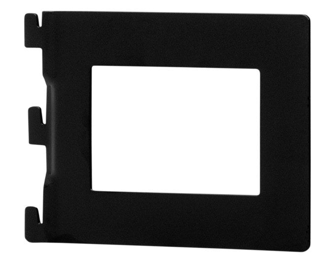 Schwarzer matter Bücherbügel, 118x143 mm, zum seitlichen Abstützen von Büchern, einsteckbar in Wandschienen des Regalsystems CLASSIC 50.
