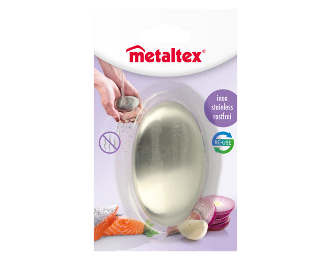 METALTEX Edelstahlseife in kompaktem Design (8x4.8x2 cm) zur effektiven Geruchsneutralisation in der Küche. Ideal für die Reinigung von Händen nach dem Kochen.