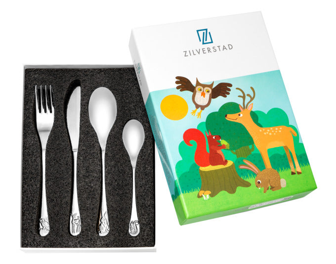 ZILVERSTAD Kinderbesteck Waldtiere 4-teilig in  präsentiert im Onlineshop von KAQTU Design AG. Geschirr Kids ist von ZILVERSTAD