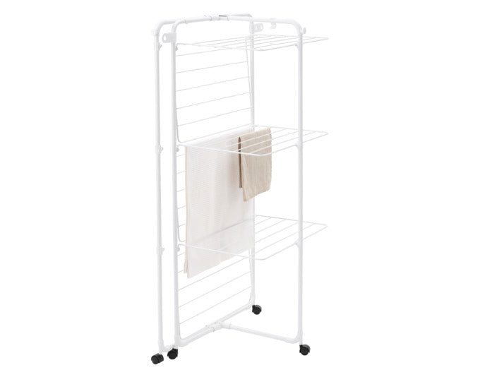 BRABANTIA Wäschetrockner HangOn Turm 23 m in elegantem Weiß, ideal für platzsparendes Trocknen von Wäsche im Innen- und Außenbereich.