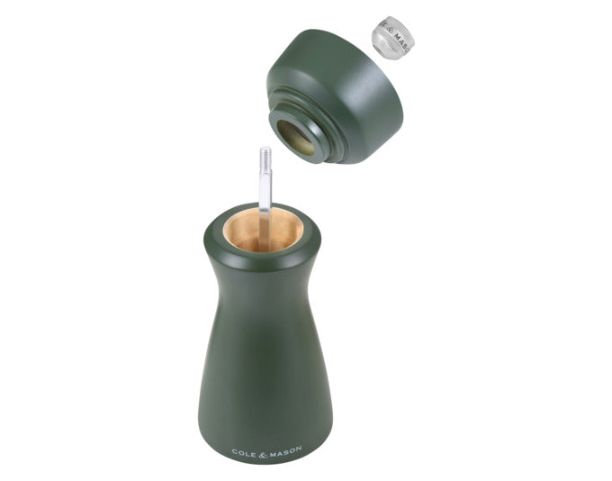 Elegante COLE&MASON Pfeffer-/Salzmühle Kenton in Rosmarin-Grün, 15 cm hoch, ideal für stilvolles Würzen von Speisen.