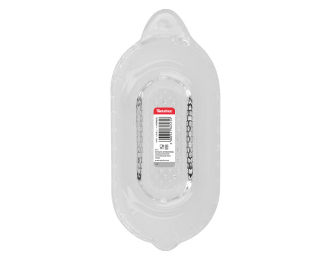 Elegante METALTEX Apfelreibe aus Glas, ideal zum Reiben von Äpfeln und anderen Früchten. Kompakte Maße: 9.5x3x20.5 cm, perfekter Küchenhelfer.