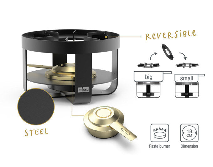STÖCKLI Rechaud Pilatus Steel Stahl ø 18 cm in Schwarz präsentiert im Onlineshop von KAQTU Design AG. Fondue-Rechauds ist von STÖCKLI