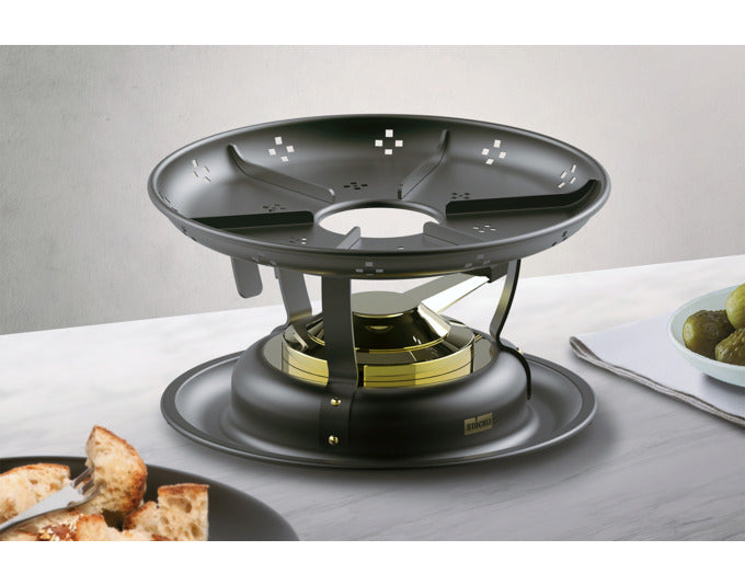 Elegantes STÖCKLI Rechaud Classic mit Pastenbrenner, ø 22 cm, ideal für gesellige Fondue-Abende und Raclette-Genuss.