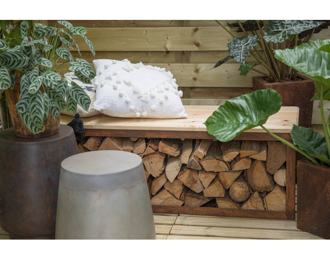 REDFIRE Holz-Aufbewahrungsbank Tyr 120 cm in Rostbraun, Braun präsentiert im Onlineshop von KAQTU Design AG. Feuerschale ist von REDFIRE