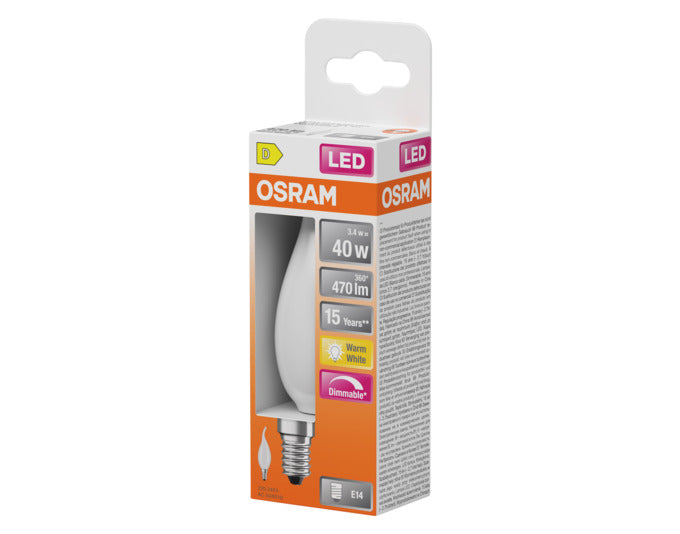 OSRAM LED Retrofit-Lampe E14, 3.4W, 470lm, dimmbar, matt, warmweiß – ideal für stimmungsvolle Beleuchtung in jedem Raum.
