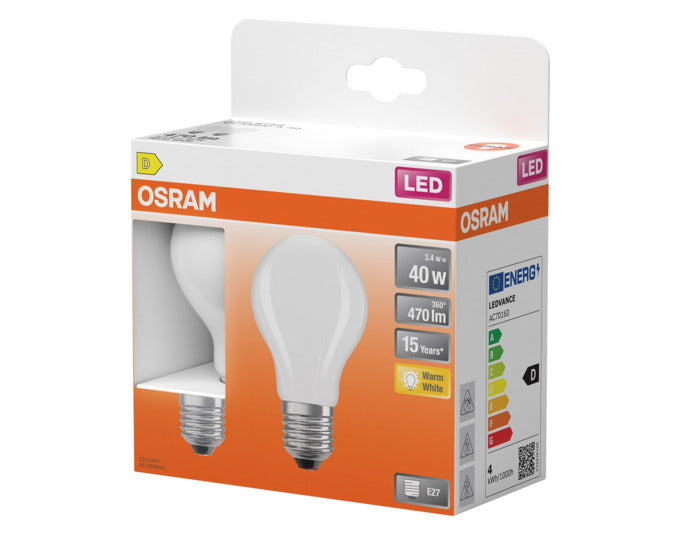 OSRAM LED-Lampe Star Classic A E27 mit 3.4W und 470lm, frosted, warmweißes Licht für gemütliche Beleuchtung in jedem Raum.