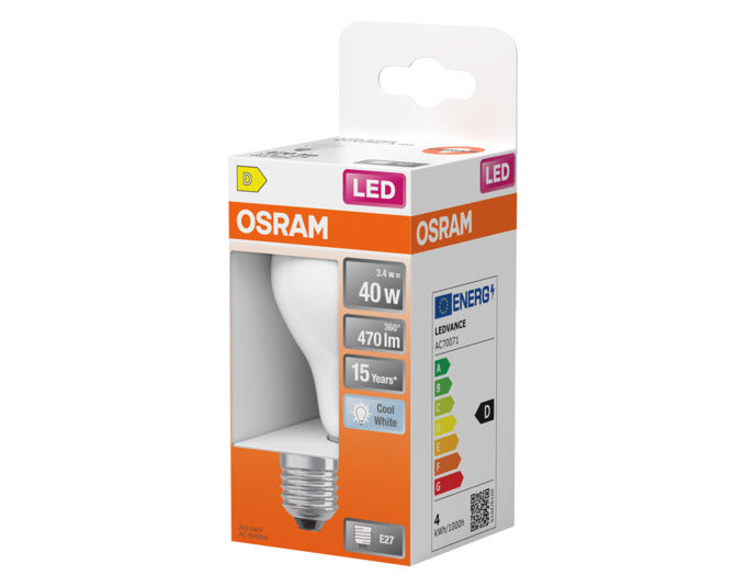 OSRAM LED-Lampe Retrofit Star Classic A E27 3.4W 470lm frosted Cool White in  präsentiert im Onlineshop von KAQTU Design AG. Leuchtmittel ist von OSRAM