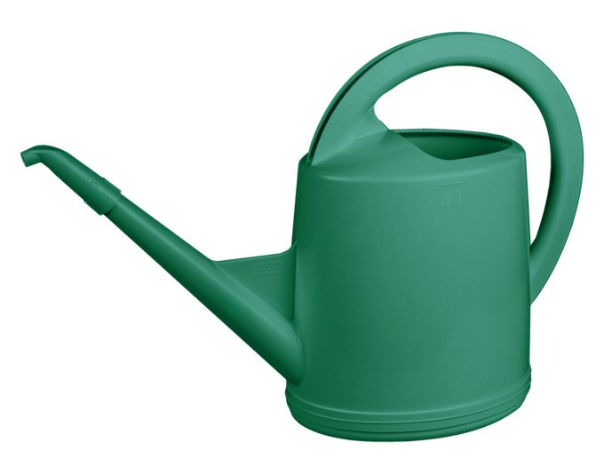 Grüne STÖCKLI Giesskanne Trend North Sea 4 l aus Kunststoff mit ergonomischem Griff und abnehmbarem Ausguss, freigestellt fotografiert.