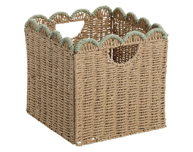 ZELLER PRESENT Aufbewahrungskorb aus geflochtenem Bambus und Polyester in Natur und Braun, quadratische Form, 30x30x30 cm.
