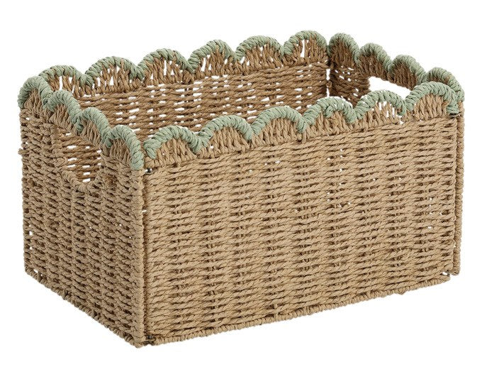 Aufbewahrungskorb aus geflochtenem Polyester und Bambus in den Farben Natur und Braun, Grösse 38x25x22cm, von ZELLER PRESENT.