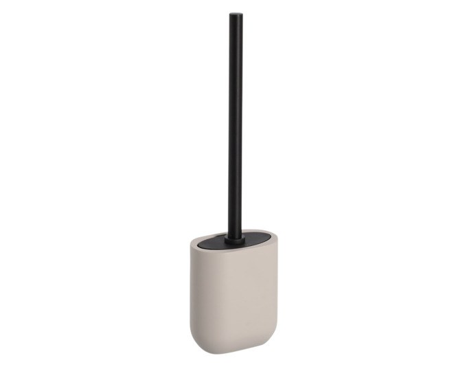 Graue WC-Bürste aus Polyresin und Edelstahl mit schlankem Bürstenhalter, Höhe 39 cm, Produkt von Zeller Present für das Badezimmer.