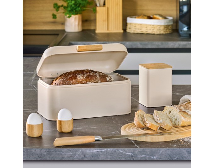 Runde Vorratsdose aus Metall in Beige mit Bambusdeckel, Fassungsvermögen 1100 ml, Masse 9.5x9.5x14 cm, Zeller Present