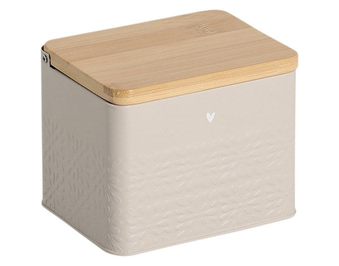 Vorratsdose Heart von ZELLER PRESENT in Greige mit Bambusdeckel, herzförmige Form, Fassungsvermögen 1300 ml, Masse 14 x 11 x 11.2 cm