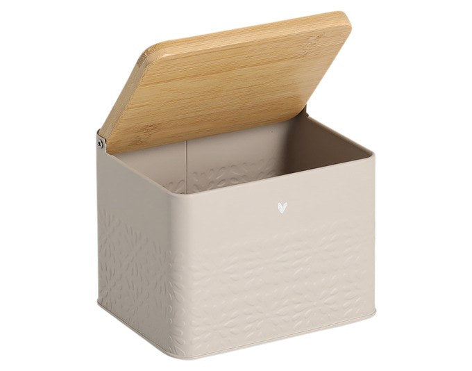 Vorratsdose Heart von ZELLER PRESENT in Greige mit Bambusdeckel, herzförmige Form, Fassungsvermögen 1300 ml, Masse 14 x 11 x 11.2 cm