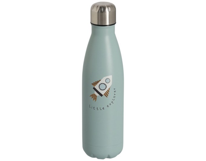 Zylindrische Edelstahl-Trinkflasche in Petrol/Grün mit Schraubverschluss, 0.5 l Fassungsvermögen, schlanke kompakte Form für unterwegs.