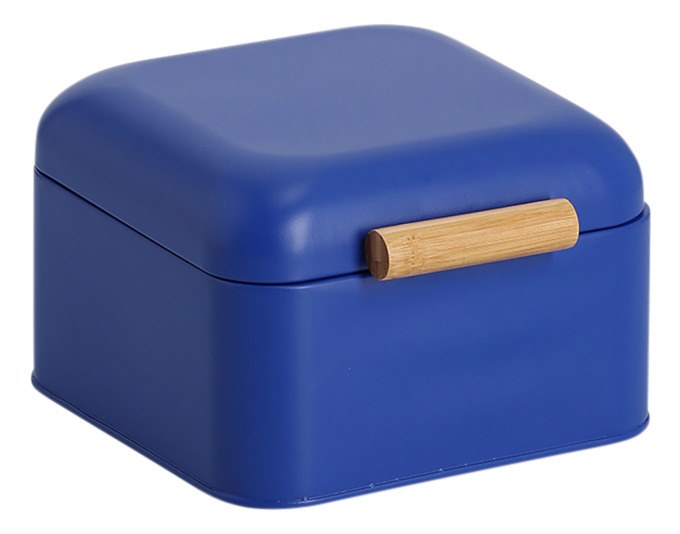 Brotkasten aus pulverbeschichtetem Stahl mit Bambusgriff, kompakte quaderförmige Form, Farbe blau, Grösse 20x20x13.5 cm, Hersteller ZELLER PRESENT.