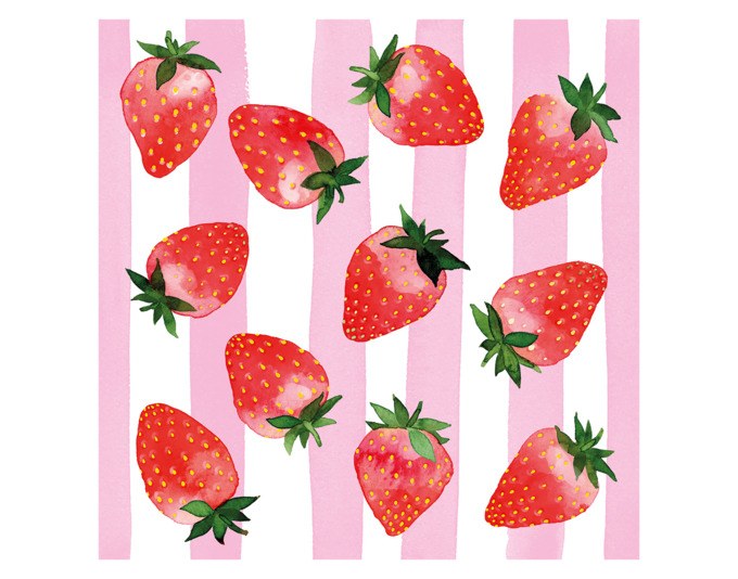 Rosa-weisse Papierserviette der PPD Serie Strawberry & Stripes, quadratisch, 33x33 cm, dreilagiges Tissue mit dekoriertem Muster.