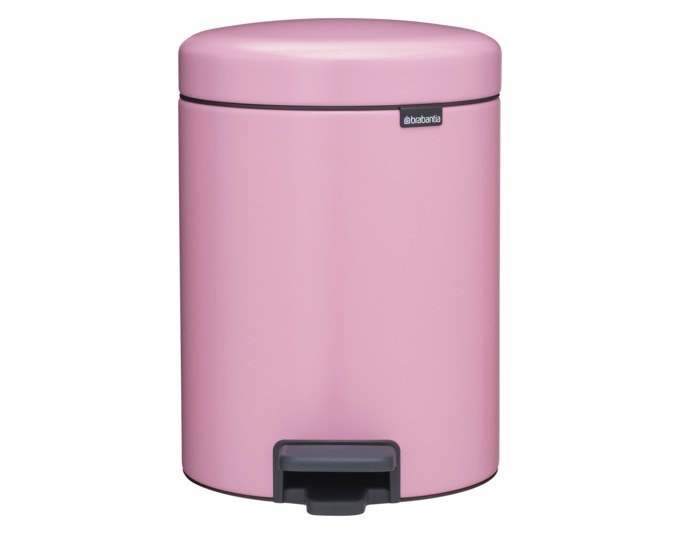 Rosafarbener BRABANTIA Treteimer NewIcon mit 5 Liter Fassungsvermögen, herausnehmbarem Kunststoff-Inneneimer und Pedalmechanismus.