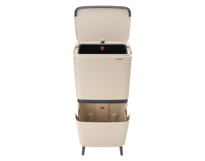 BRABANTIA Abfallbehälter SortUp Hi in Soft beige und Weiss, modulares Mülleimersystem mit zwei Sammelbehältern und Deckel.