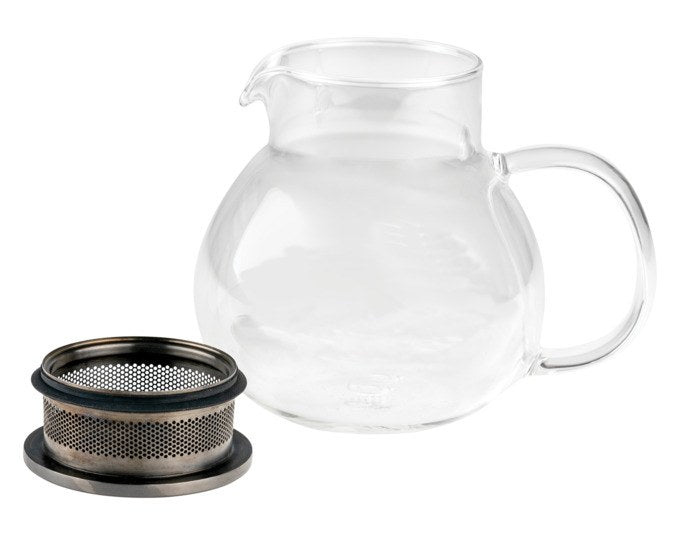 Transparente Glas-Teekanne BREDEMEIJER Teamaster mit 0.5 Liter Fassungsvermögen, Edelstahl-Teefilter, ergonomischem Griff und Ausgiesstülle.