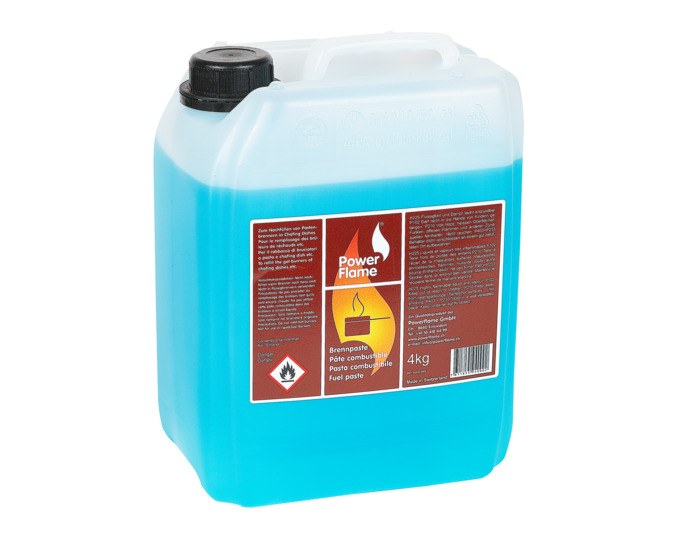 Blauer 4 kg Kanister der POWERFLAME Brennpaste, pastöser Brennstoff für Fondue-Rechauds, Chafing Dishes und Notkocher in Grossgebinde.