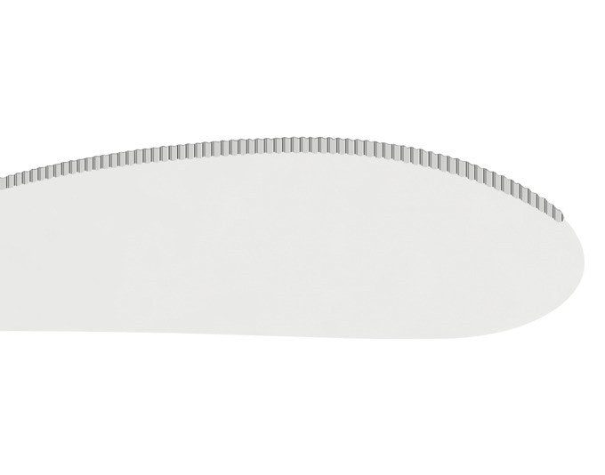ZYLISS Streichmesser mit ovaler, biegsamer Edelstahlklinge und Griff aus Weizenstrohmaterial in Grau-Silber, Ansicht von oben.