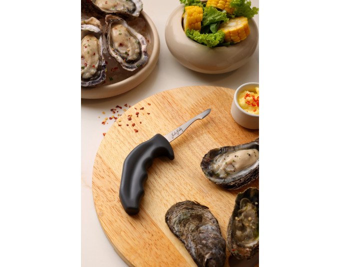 ZYLISS Austernmesser Shucker Paddy in Anthrazit mit konischer Edelstahlklinge und ergonomischem Griff mit Fingerschutz, freigestellt fotografiert.