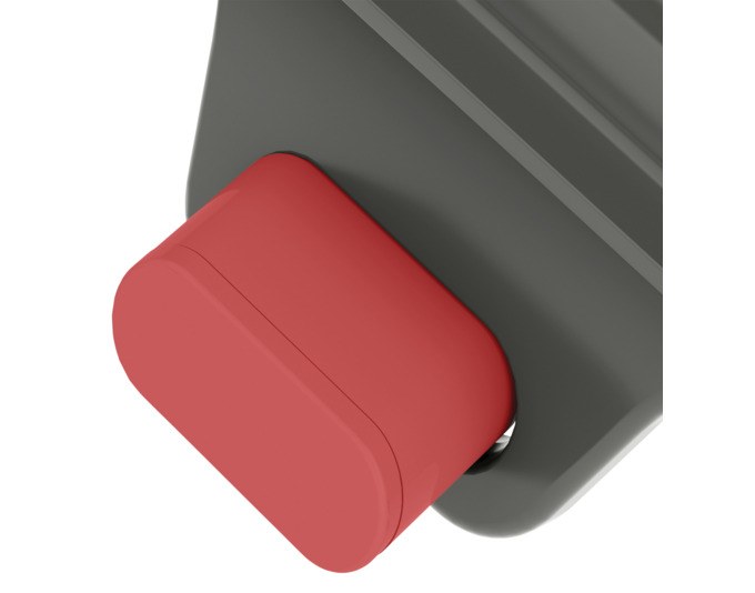 Produktbild des ZYLISS Gemüsehobels Mandoline in Schwarz und Rot mit durchsichtigem Schneidbett und Kunststoffgriff, Ansicht von oben.