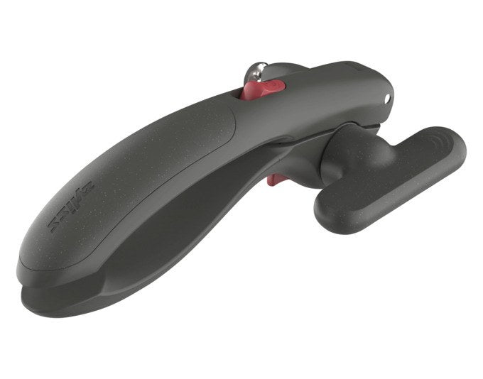 Produktfoto des ZYLISS Dosenöffners Lock & Lift in Schwarz und Rot mit Edelstahl-Schneidemechanismus und Komfortgriff.