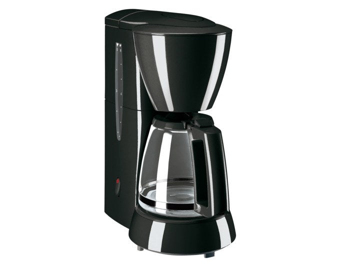 Schwarze MELITTA Filterkaffeemaschine Single 5 mit Schwenkfilter und kompaktem Wassertank, kompakte Bauweise für kleine Küchen.