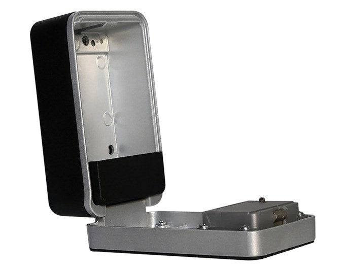 Schwarzer MASTER LOCK Schlüsselsafe aus Aluminium mit Zahlenkombination, Rollladentür und Montageset für die Wand, Grösse 124x75x50 mm.