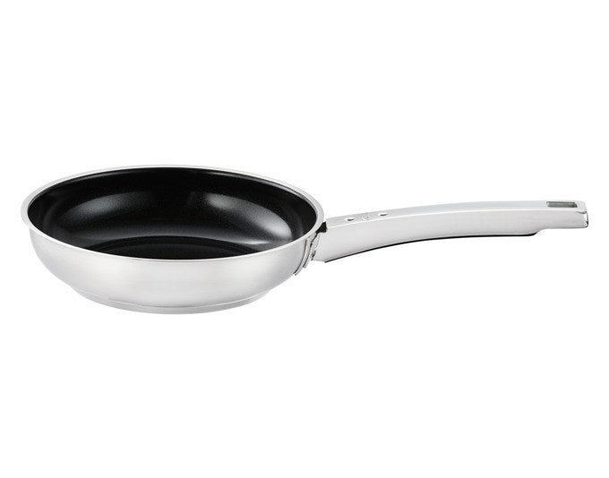 RÖSLE Bratpfanne Expertiso in Schwarz mit satinierter Edelstahloberfläche 18/10, rundem Boden und Keramikversiegelung, Durchmesser 20 cm.