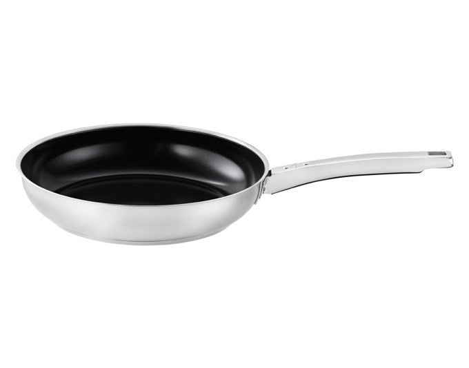 Runde schwarze Bratpfanne aus satiniertem Edelstahl 18/10 mit Keramikbeschichtung ProCeraPlus und gekapseltem Boden, Durchmesser 28 cm.