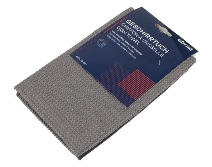 Anthrazitfarbenes Geschirrtuch aus Microfaser, 70x45 cm, aus Polyester und Polyamid, rechteckige Form, liegend fotografiert.