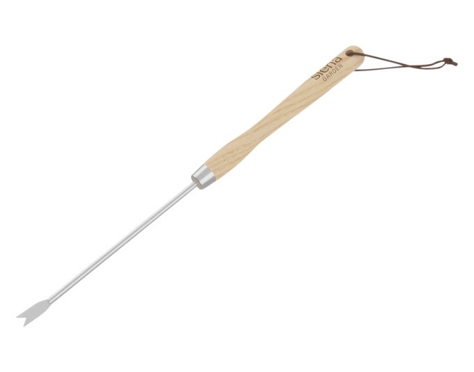 Foto des SIENA GARDEN Unkrautstechers Isyplant L 47 cm mit Edelstahlkopf und Griff aus Eschenholz, freigestellt auf weissem Hintergrund.