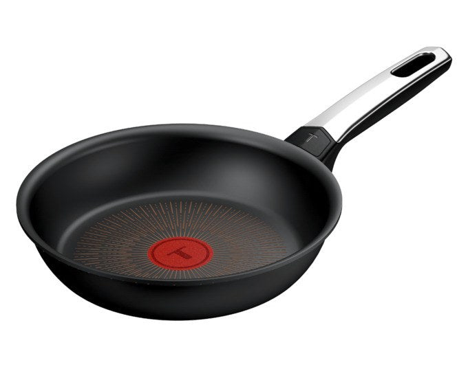 Schwarze TEFAL Bratpfanne Excellence G7 mit Chrom-Silber Griff, Durchmesser 20 cm, Antihaftbeschichtung und Thermo-Signal Anzeige.