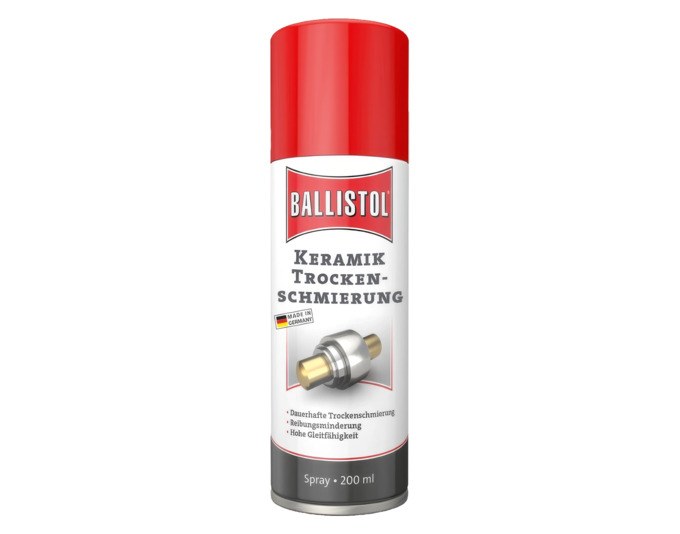 Rote Sprühdose BALLISTOL Keramik Trockenschmierung Spray 200 ml, Metallverpackung mit Sprühkopf, Produkt aus der Kategorie Haushaltshilfen