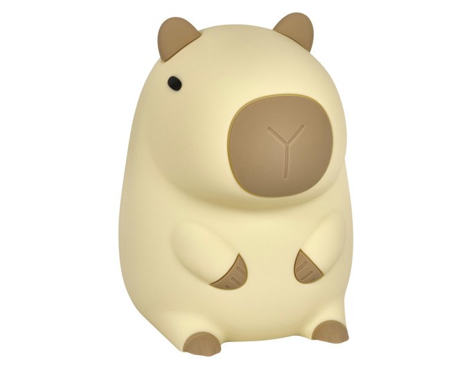 Beiges Nachtlicht in Form eines Capybaras aus Soft-Silikon, kompakte Grösse für das Kinderzimmer, mit USB-Ladeanschluss.