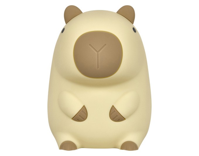 Beiges Nachtlicht in Form eines Capybaras aus Soft-Silikon, kompakte Grösse für das Kinderzimmer, mit USB-Ladeanschluss.