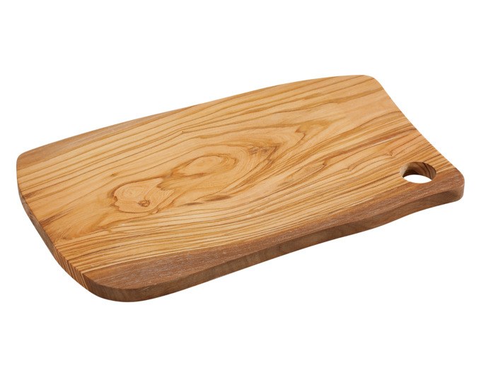 Braunes Schneidbrett aus Olivenholz von ZASSENHAUS in rechteckiger Form, Grösse 35x21x1.4 cm, mit individueller Holzmaserung.